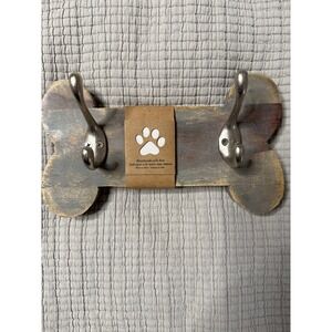 Rustic Wood Dog Bone Wall Hook Rack Leash Holder Distressed‎ Grey 10.5in